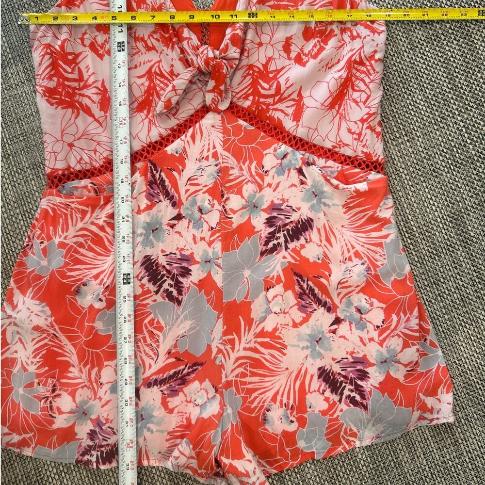 FREE PEOPLE Voile Santiago Tie Front Orange/Multi Floral Print Tank Romper M - Picture 6 of 6